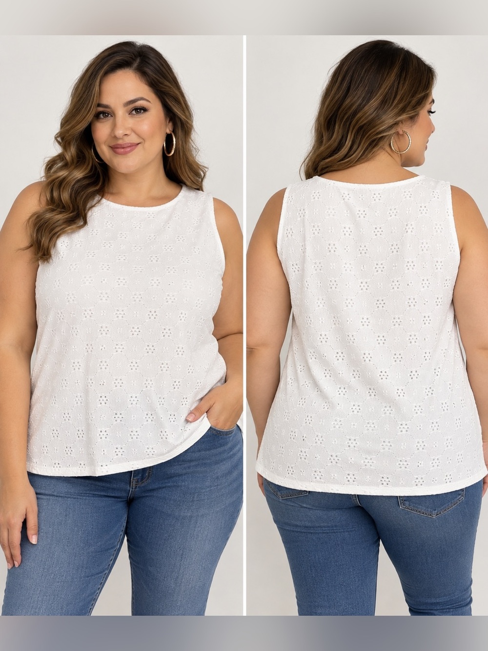 NWT Nine Britton White Eyelet Textured Sleeveless Top Plus Size 2X